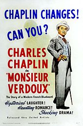 Affiche de film montrant Chaplin l'air arrogant dans un élégant costume blanc