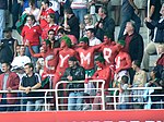 Walisiske landslagssupporterar i «krigsmåling» under verdsmeisterskapen i rugby union 2007. Cymru betyr «Wales» på walisisk.