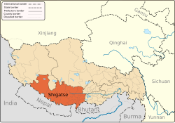 Location of Shigatse within Tibet