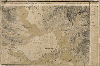 Vermelding van Groszau ten westen van Herrmanstadt op een kaart uit 1769-1773