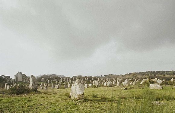 Kampo kun megalitoj en Carnac, Francio.