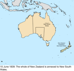 Map of British claims to Australia; for details, refer to adjacent text