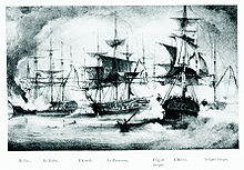 gravure noir et blanc : combat naval