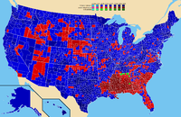 Map showing 1964 election results by county