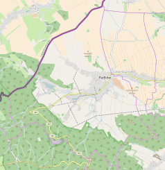 Mapa konturowa Radkowa, u góry nieco na lewo znajduje się punkt z opisem „Przejście graniczneRadków-Božanov”