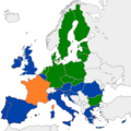 Situation à la fin de l'année 2019 : Pays respectant les critères de Maastricht. Pays respectant les critères sur un point seulement. Pays avec dette et déficit public modérés. Pays avec dette forte et déficit public modéré. Pays avec dette et déficit public forts. Pays avec déficit et dette très forts, pays en difficulté.