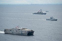 KDB Darussalam (06), KDB Afiat (20), USS McCampbell, and USNS Millinocket during CARAT 2016.