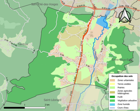 Carte en couleurs présentant l'occupation des sols.