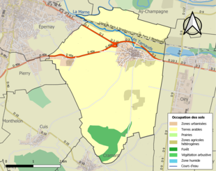 Carte en couleurs présentant l'occupation des sols.