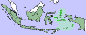 Las islas Molucas en verde suave (en verde oscuro, el resto de la República de Indonesia)