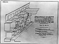 Schéma de l'aménagement intérieur de la motrice 2P.1 : A, petites marches complémentaires - B, marches d'accès rabattues - C, marches d'accès ouvertes - Corridoio, couloir central légèrement surélevé