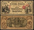 A National Gold Bank Note sorozatba tartozó, a First National Gold Bank of San Francisco (Charter 1741) által 1870-ben kibocsátott 20 dolláros bankjegy.