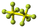 Ball-and-stick model of disulfur decafluoride