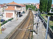 Vue de la gare de Boulogne-Tintelleries, avec au fond la tête sud du tunnel d'Odre.