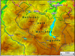 map of Berchtesgaden Alps with Hoher Göll and Watzmann, lake