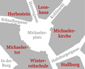 Location of the Michaelerkirche at the Michaelerplatz