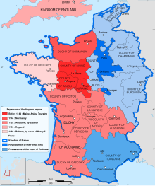 Map of King Henry the second's continental holdings in 1154 covering parts of today's France