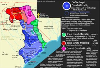 A map showing the Cofitachequi kingdom/paramountcy and its political structure in detail in the year 1538