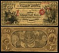 A National Gold Bank Note sorozatba tartozó, a First National Gold Bank of San Francisco (Charter 1741) által 1870-ben kibocsátott 50 dolláros bankjegy.