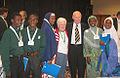 Nigerianske udvekslingsstudenter møder Norman Borlaug ved World Food seminaret, 2003.