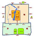 北京城見取図。四周を堀と城壁が囲む。