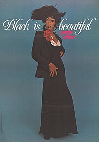 Plakat der Jungen Union Niedersachsen mit schwarzer Frau und Slogan „Black is beautiful“, 1974