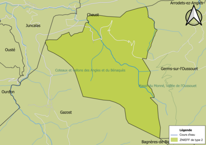 Carte de la ZNIEFF de type 2 sur la commune.