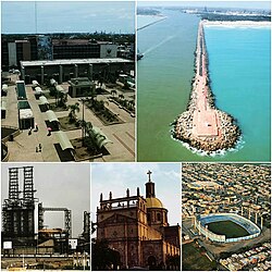 Top to the left: Downtown, Miramar Beach Breakwater, Francisco I. Madero Refinery, Sagrado Corazón de Jesús Church, and Tamaulipas Stadium.