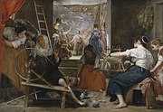 委拉斯開茲的《阿刺克涅的預言（英语：Las Hilanderas (Velázquez)）》，220 × 289cm，約繪於1657年，1819年收入，自18世紀起成為王室收藏，來自佩德羅·德·阿爾切（Pedro de Arce）的收藏[71]