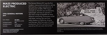 A brief summary of the EV1. A black and white picture is on the right.