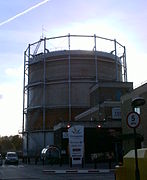 Column guided gas holder at Cross Gates, Leeds. First of a former twin holder station built around 1900