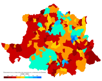 Crecimiento de los municipios entre 2008 y 2018