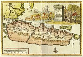 Achttiende-eeuwse kaart van Java. De zuidkust is "Terra Incognita". Aan de Noordkust worden het (Sultanaat Bantam), Xacatara (Jayakarta), Cherebum (Cirebon), Taggal (Tegal), Damo (Demak), Iapara, (Japara), Tubam (Tuban), Sodaio (Sedayu, nu bij Gresik) en Soerabaja aangegeven