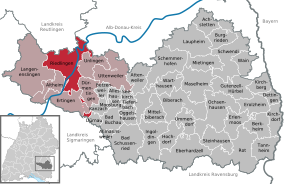 Poziția orașului Riedlingen pe harta districtului Biberach