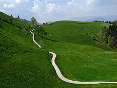 The hilly landscape above Idrija, near the village of Idrijske Krnice