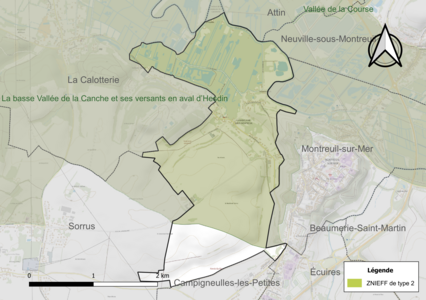 Carte de la ZNIEFF de type 2 sur la commune.