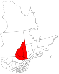 Saguenay–Lac-Saint-Jean's location in comparison to the whole Canadian province of Quebec.