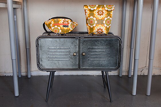 Tin cabinet with recycled bags in Nantes, France