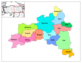 Karta provincija Regije Istočna Anadolija