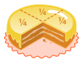 Image 27A cake with one quarter (one fourth) removed. The remaining three fourths are shown by dotted lines and labeled by the fraction ⁠1/4⁠ (from Fraction)