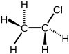 Skeletal formula of chloroethane with stereo bonds