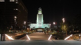 City Hall at night from Grand Park