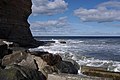 2014-10-30 Waves break on the cliffs at Staithes.