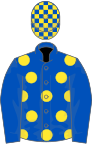 ROYAL BLUE, yellow spots, royal blue sleeves, check cap