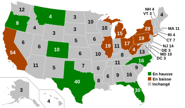 Collège électoral des États-Unis pour les élections présidentielles américaines de 2024 et 2028, établi d'après le recensement des États-Unis de 2020.