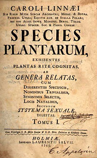 Титульный лист первого тома первого издания Species plantarum (1753)