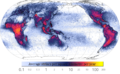 Image 20World map showing frequency of lightning strikes, in flashes per km2 per year (equal-area projection). Lightning strikes most frequently in the Democratic Republic of the Congo. Combined 1995–2003 data from the Optical Transient Detector and 1998–2003 data from the Lightning Imaging Sensor. (from Atmospheric electricity)