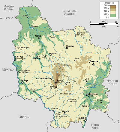 Карта на регионот Бургундија