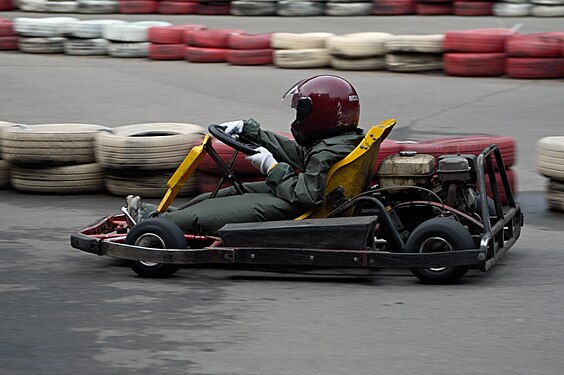 Barriers on a go-kart circuit are made from used tires.