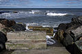 2014-09-13 Waves break on the cliffs at Staithes.